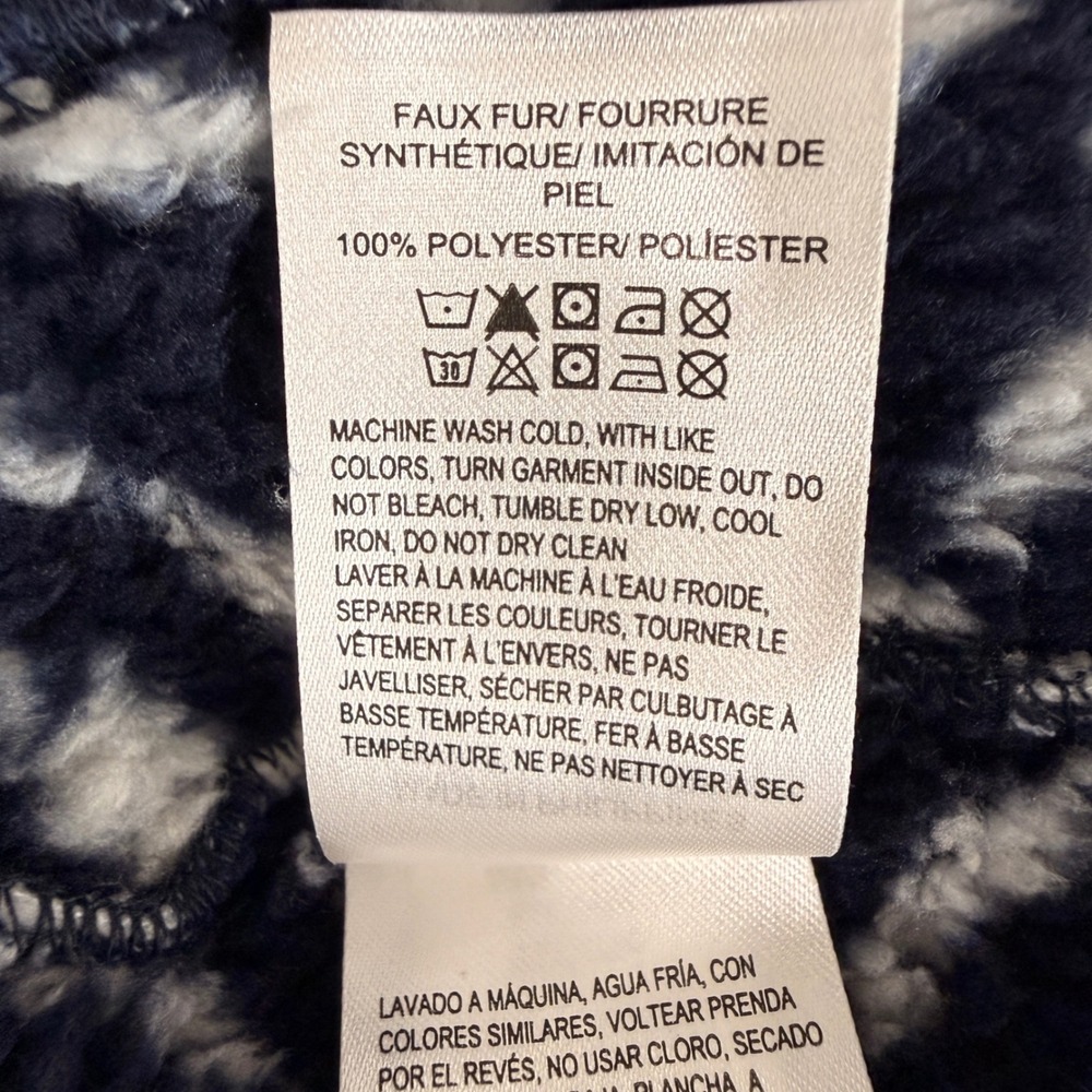 NEW Lucky Brand Faux Fur Geo Print Jacket Womens Large Full Zip Blue White Cozy - Picture 8 of 10
